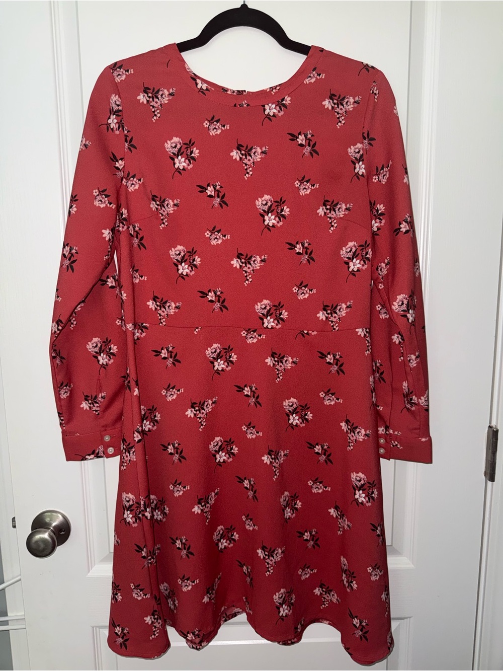 LOFT Rose-Red Floral Long-Sleeve Fit & Flare Dress